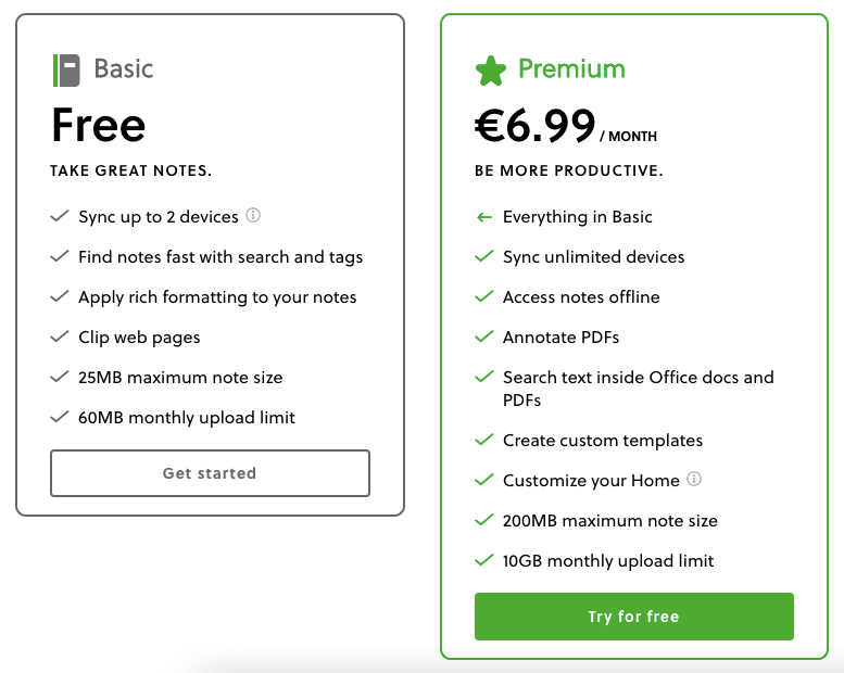 evernote pricing