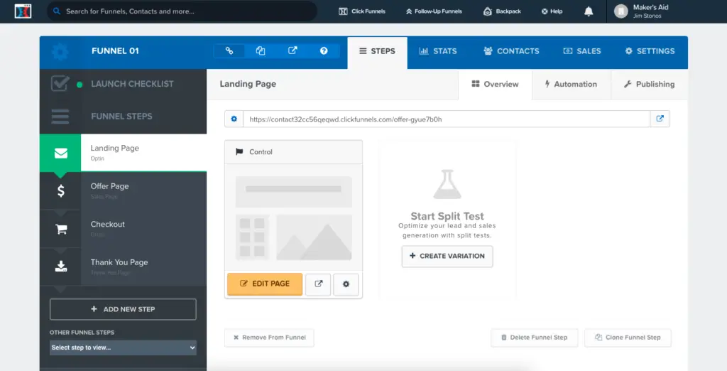 A screenshot of the funnel editor in ClickFunnels.