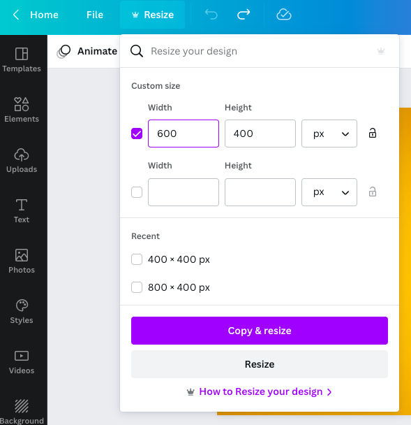 presentation size in canva