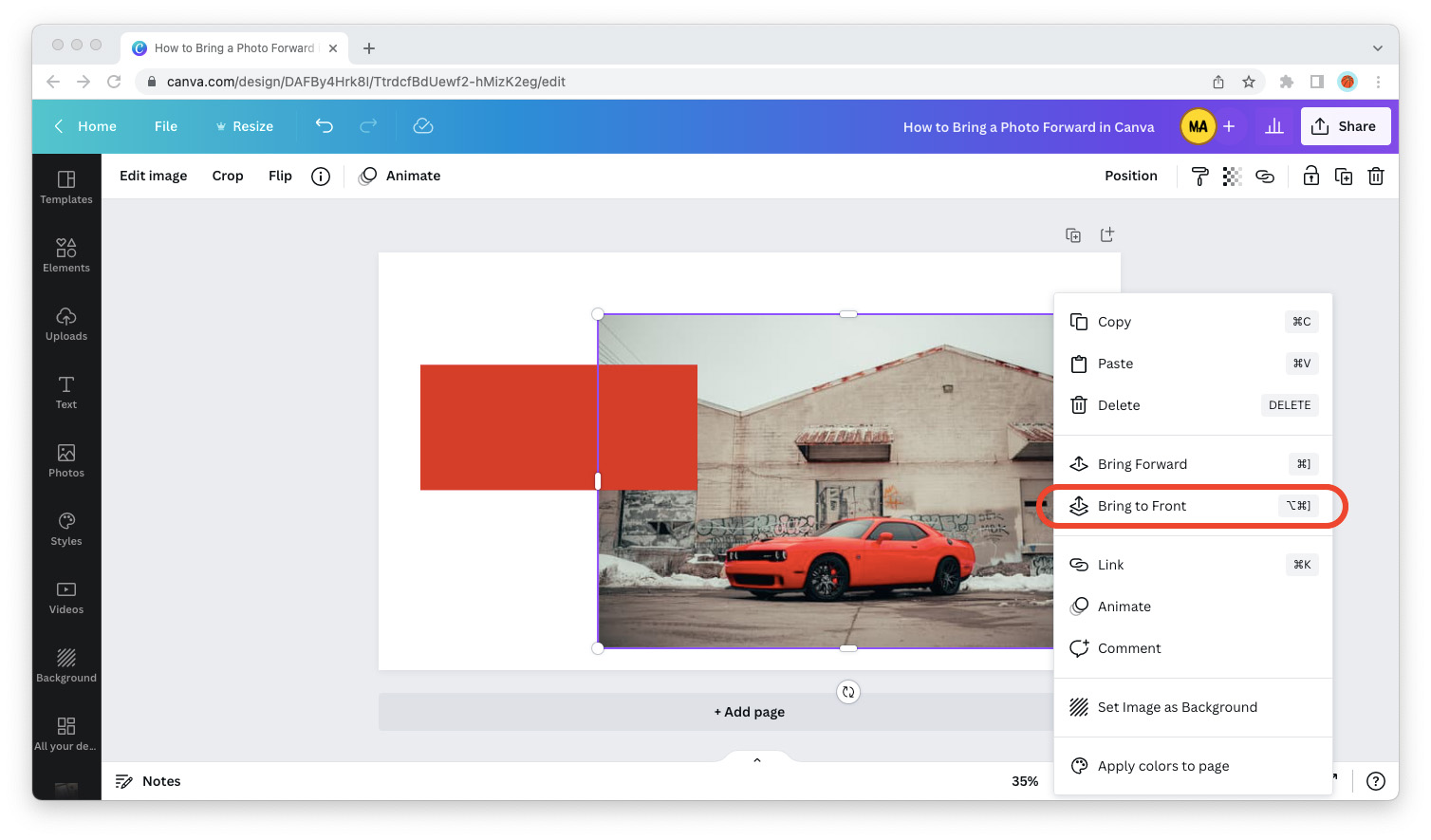 How To Bring A Photo Forward In Canva Maker s Aid