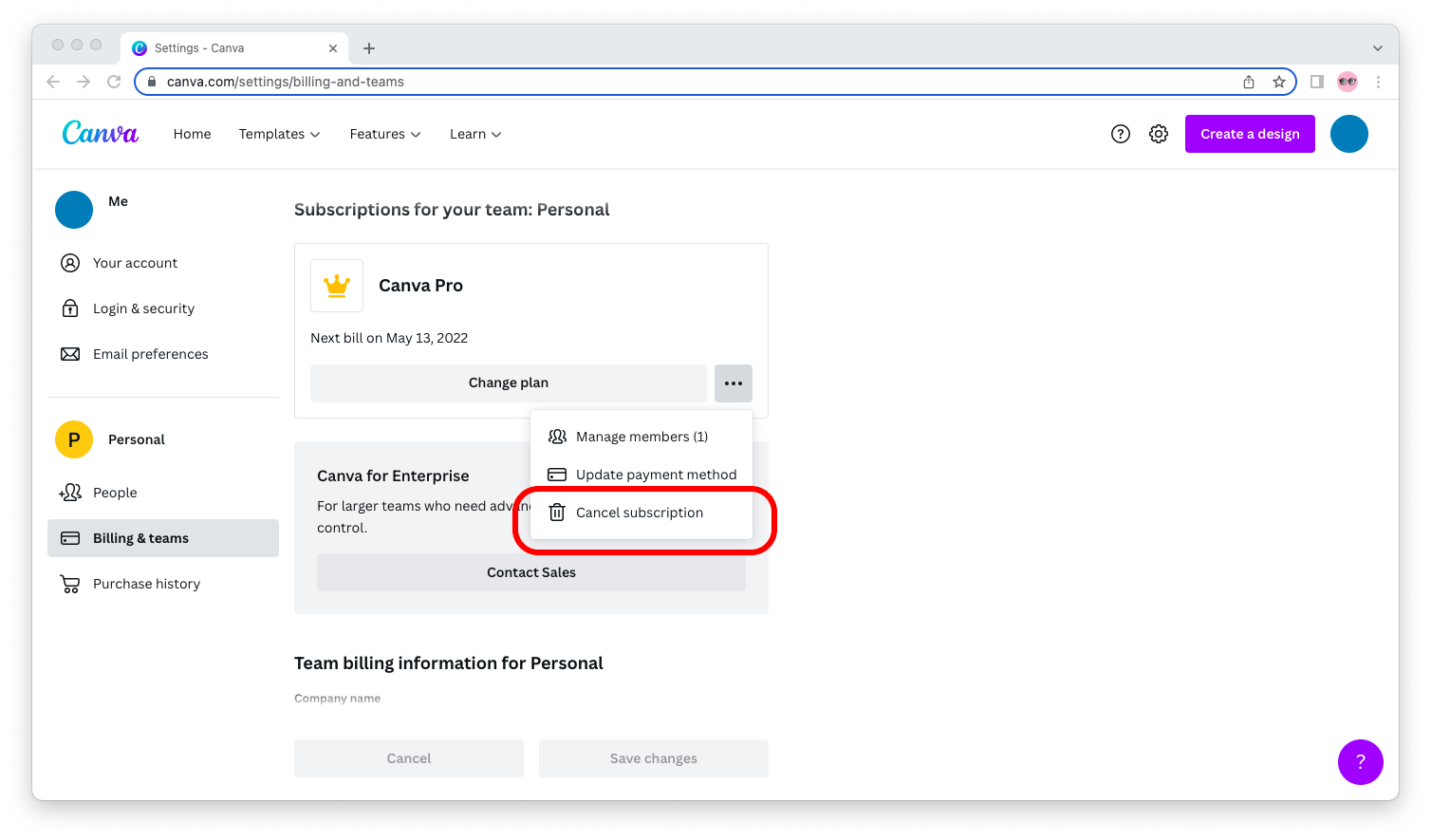 cancel canva subscription
