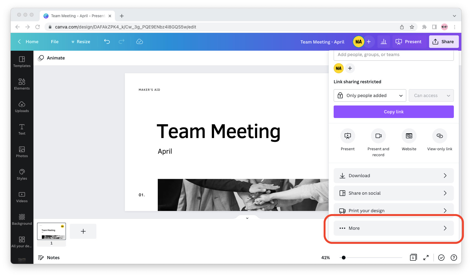 how to share canva presentation on google meet