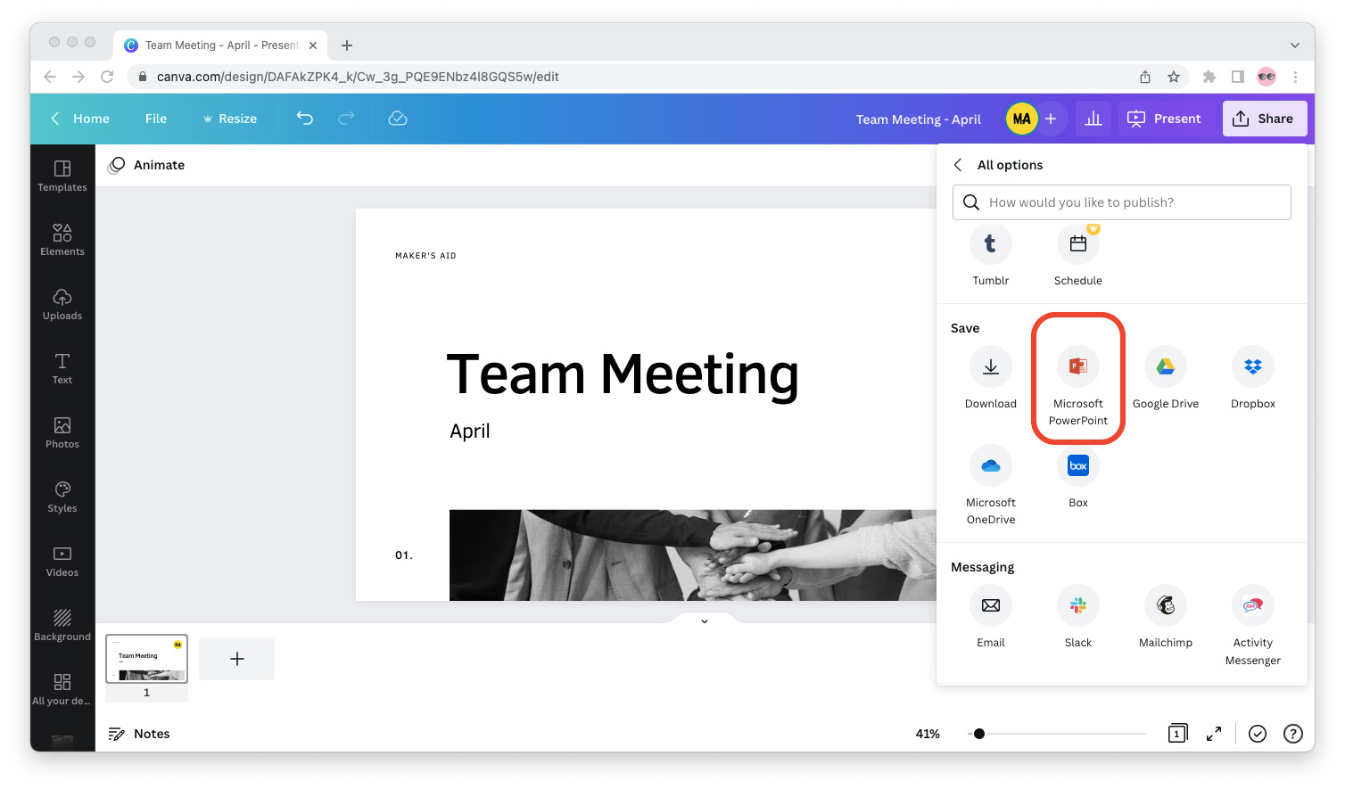 how to share canva presentation on google meet