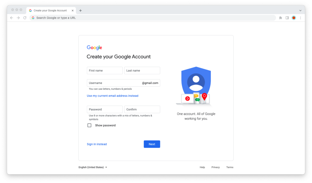 Create a google account