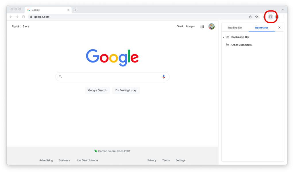 How to bring up the side panel in Google Chrome